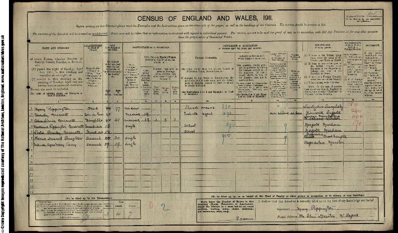Brasnett (Bertrand Rippington) 1911 Census